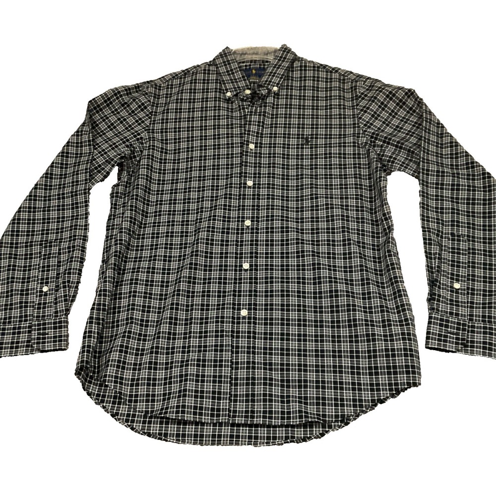 Polo Ralph Lauren Men's Long Sleeve Black Plaid Button Up Western Shirt Sz L